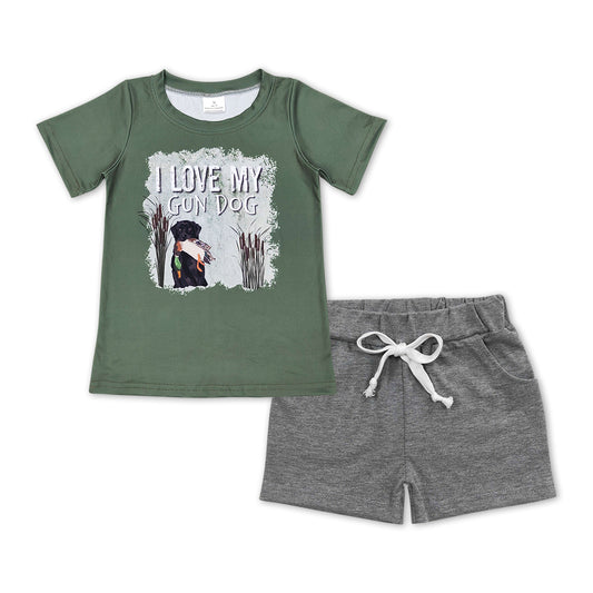 Boys Dog Outfits Short Sleeves Gray Shorts