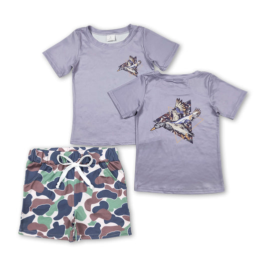 Duck short sleeves shirt green camo shorts boys outfits