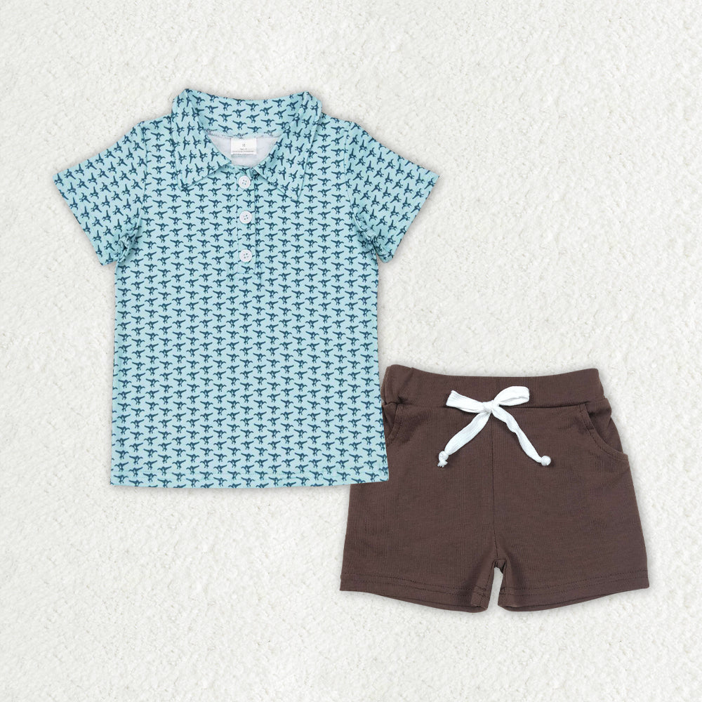 BSSO0997 Baby boys green outfits brown shorts