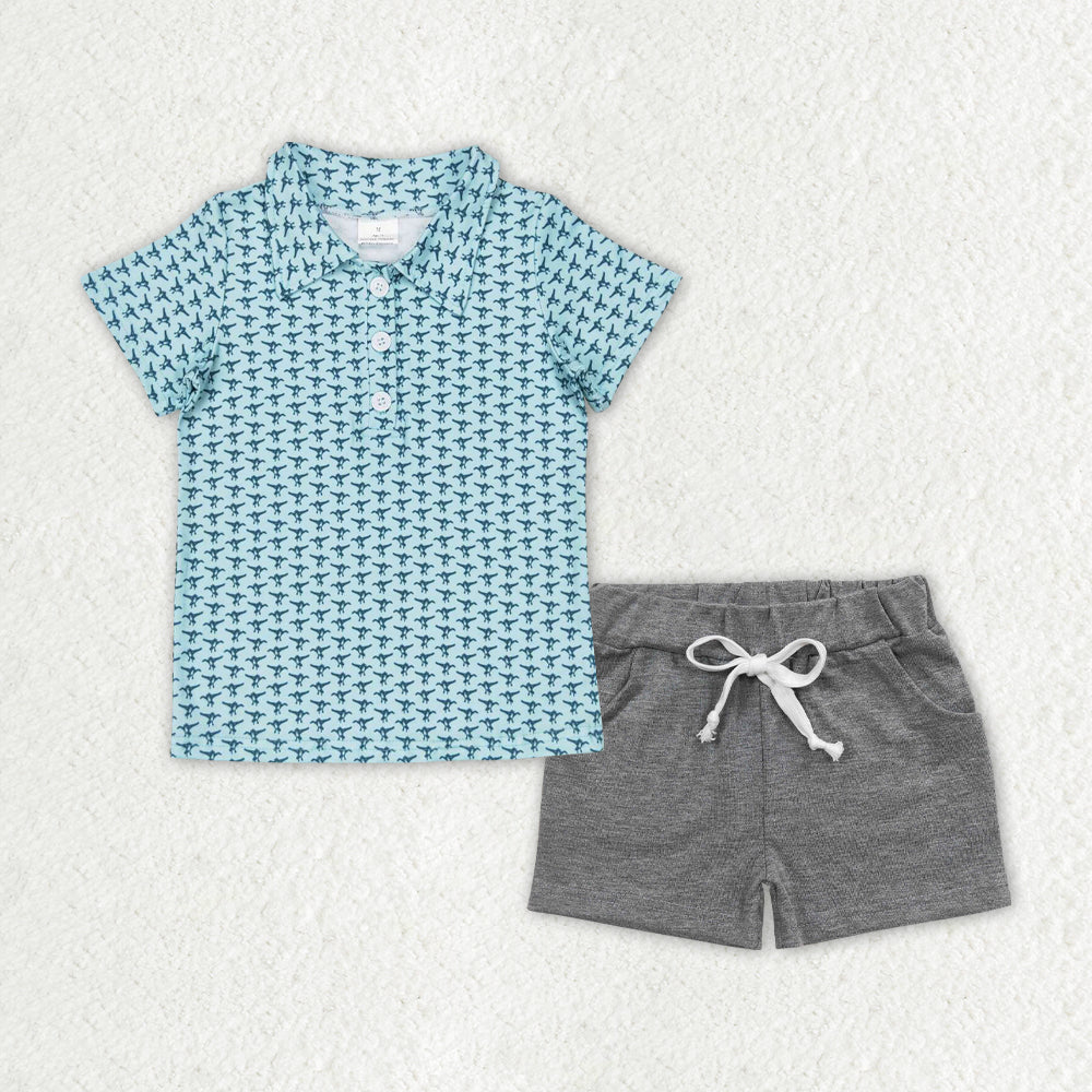 BSSO0998 Baby boys green outfits gray shorts