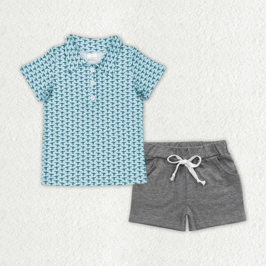 BSSO0998 Baby boys green outfits gray shorts