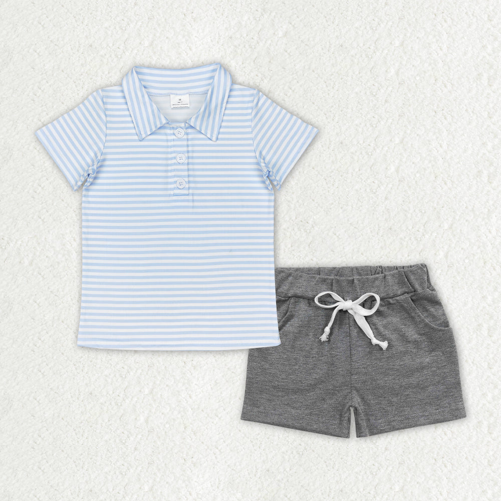 BSSO0999 Baby boys blue outfits gray shorts