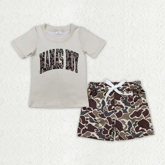 BSSO1002 Mama's boy camo top shorts boys clothing set