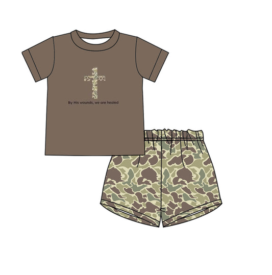 Pre-order BSSO1134 Boys brown cam crosing shorts Outfits（Deadline Dec.10）