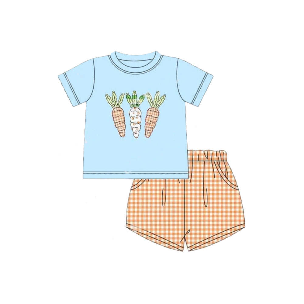 Pre-order BSSO1136 Boys orange  carrot plaid shorts Outfits（Deadline Dec.10）