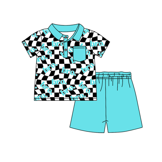 Pre-order BSSO1139 Boys pocket bro. plaid blue black blue shorts Outfits（Deadline Dec.12）