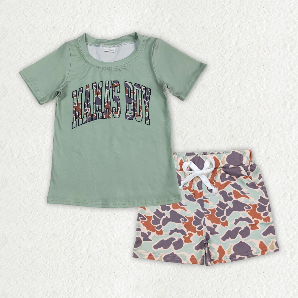 BSSO1344  Boys MAMAS BOY green camo shorts  outfits