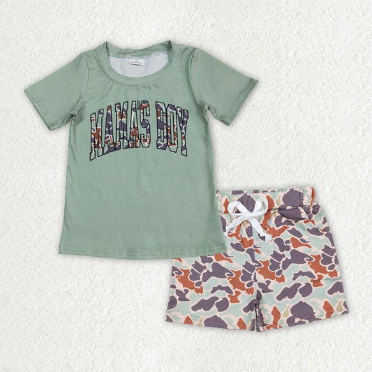 BSSO1344  Boys MAMAS BOY green camo shorts  outfits
