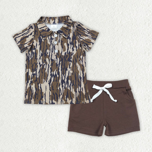 BSSO1489 Boys shorts button camo brown shorts outfits