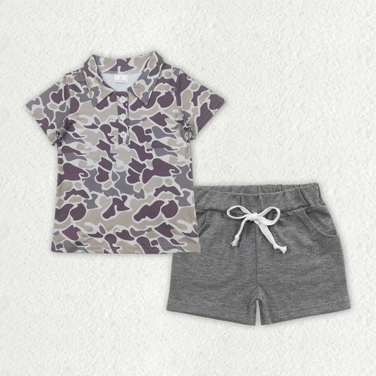 BSSO1490 Boys shorts button camo gray shorts outfits
