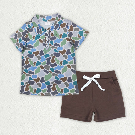 BSSO1492 Boys shorts button blue camo brown shorts outfits