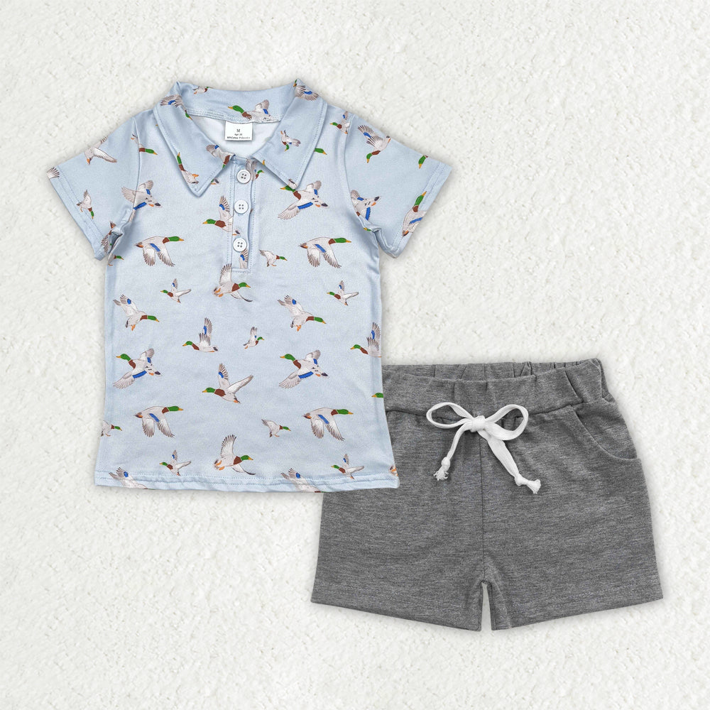 BSSO1523 Boys blue duck shorts button gray shorts outfits