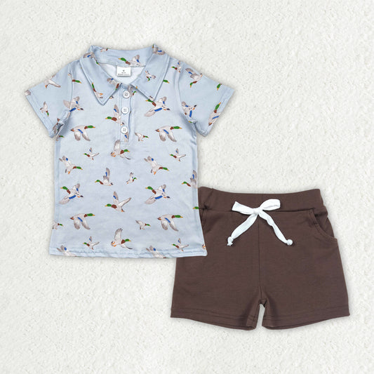 BSSO1524 Boys blue duck shorts button brown shorts outfits