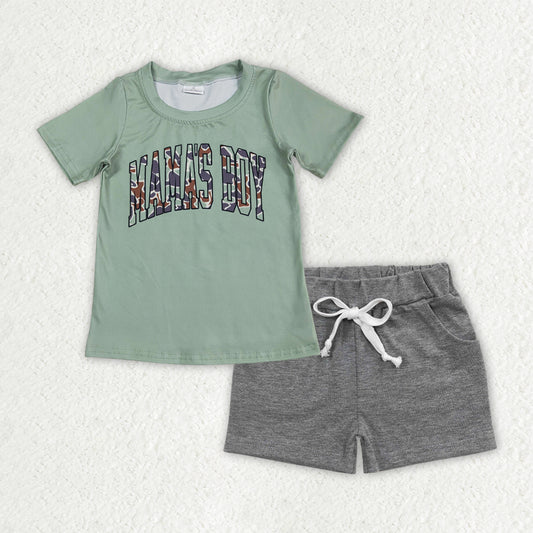 BSSO1542 Boys camo green MAMAS BOY Outfits Short Sleeve grey Shorts