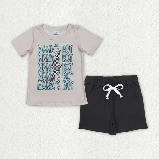 BSSO1543 Boys lightning MAMA‘’S BOY Outfits Short Sleeve black Shorts