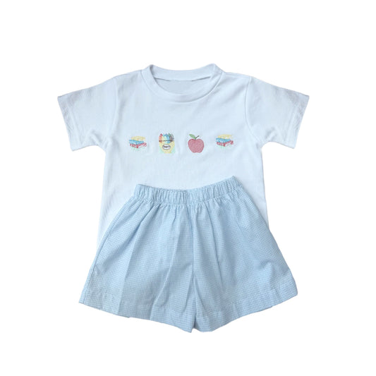 12.2 Pre-order BSSO1755 Boys back to school blue short sleeve checkered shorts outfits