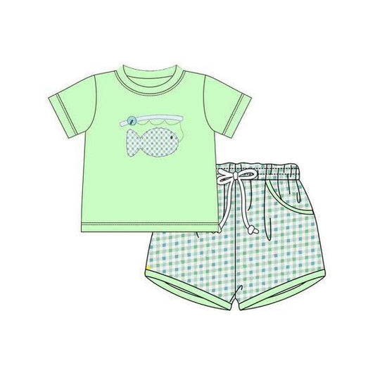 12.5 Pre-order BSSO1761 Boys fish green short sleeve shorts outfits