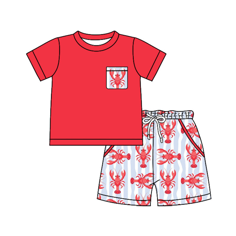 12.5 Pre-order BSSO1766 Boys Lobster pocket red short sleeve shorts outfits