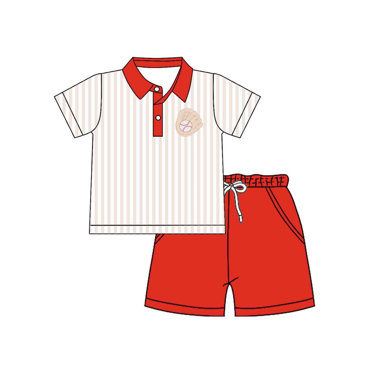 12.5 Pre-order BSSO1769 Boys baseball red stripe button short sleeve shorts outfits