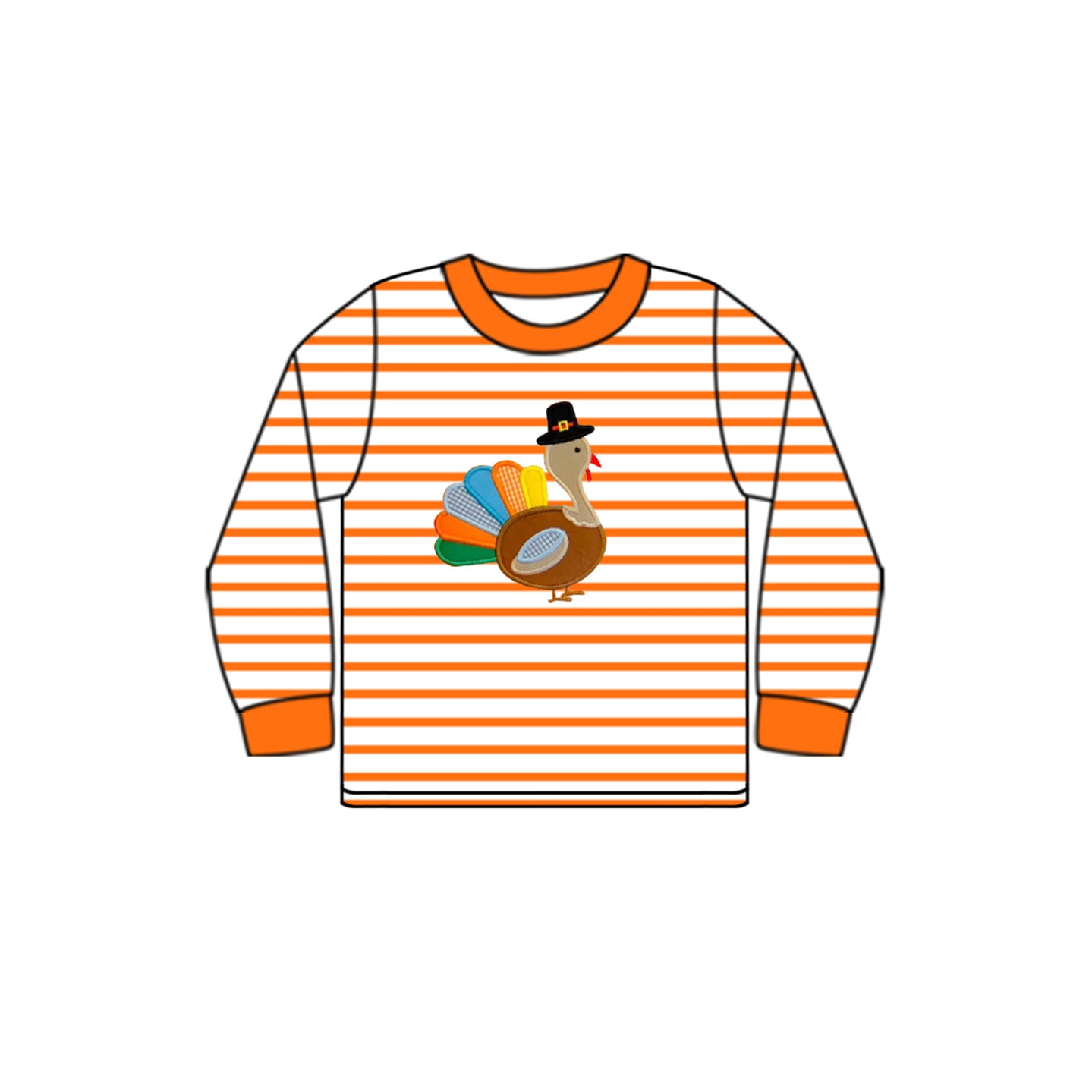 Pre-order BT0816 Boys orange turkey long sleeves Top embroidery