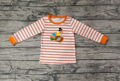 Pre-order BT0816 Boys orange turkey long sleeves Top embroidery