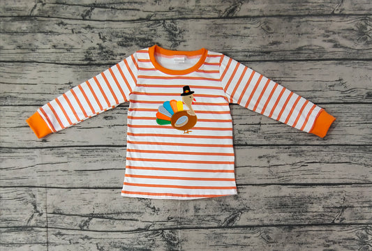 Pre-order BT0816 Boys orange turkey long sleeves Top embroidery