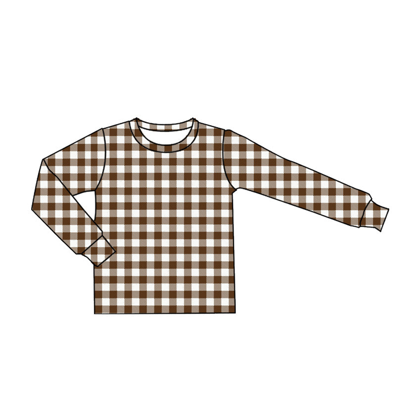 Pre-order BT0853 Boys brown plaid long sleeves Top ( Deadline August 11 )