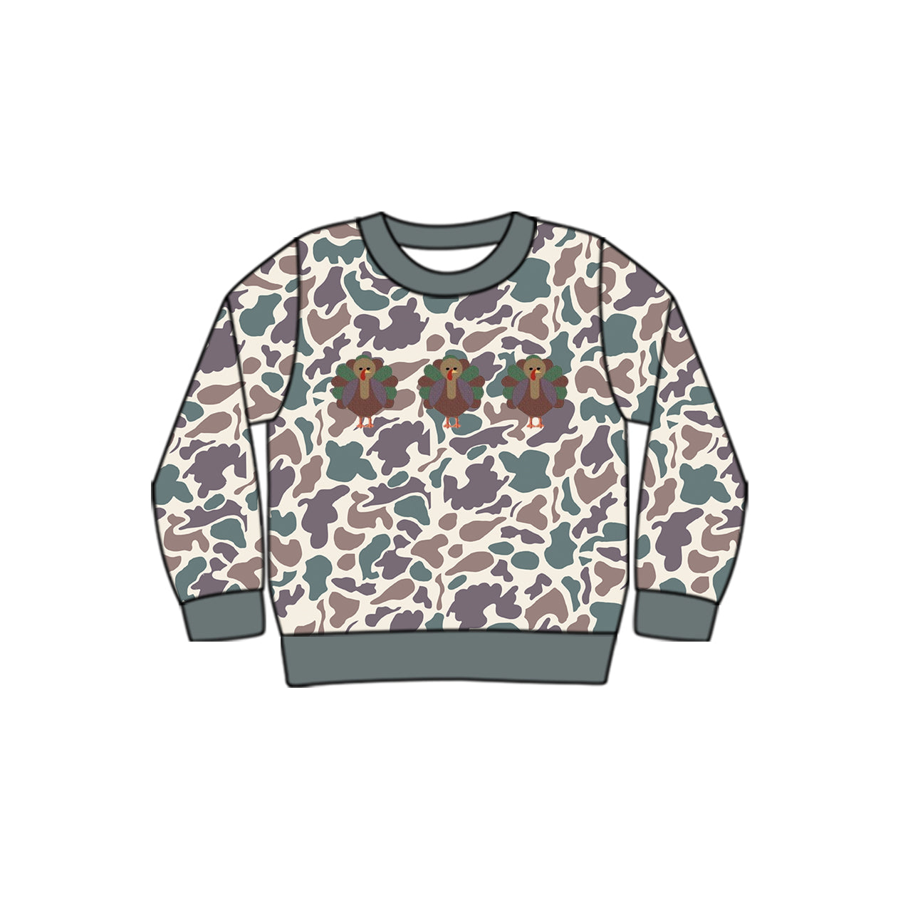 Pre-order BT0863 Boys camo turkey long sleeves Top embroidery