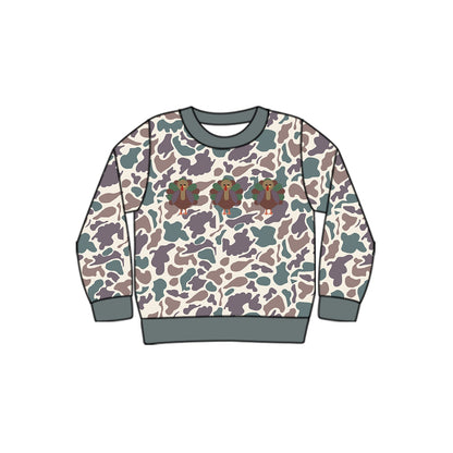 Pre-order BT0863 Boys camo turkey long sleeves Top embroidery