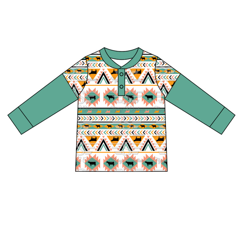 Pre-order BT0924 Boys green cow long sleeves Top ( Deadline Oct.1 )