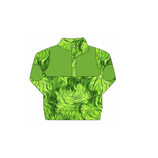 Pre-order BT1340 baby boys green long sleeve pullover top  (Deadline 2025.9.12）