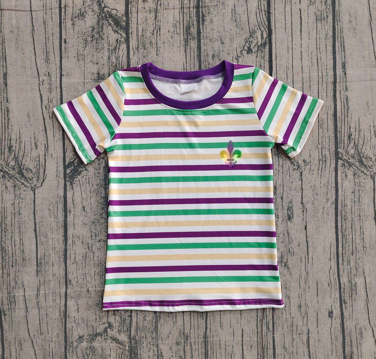 Pre-order BT1437 baby boys Mardi Gras stripe short sleeve shirt top embroidery