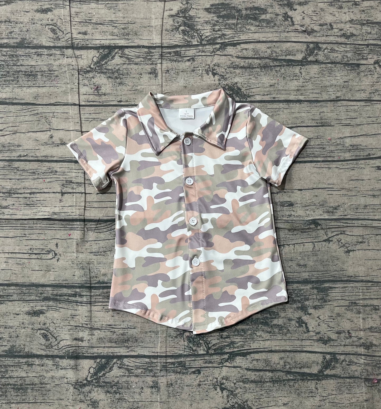 Pre-order BT1565  baby boys camo short sleeve button shirt top