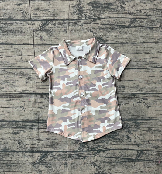 Pre-order BT1565  baby boys camo short sleeve button shirt top