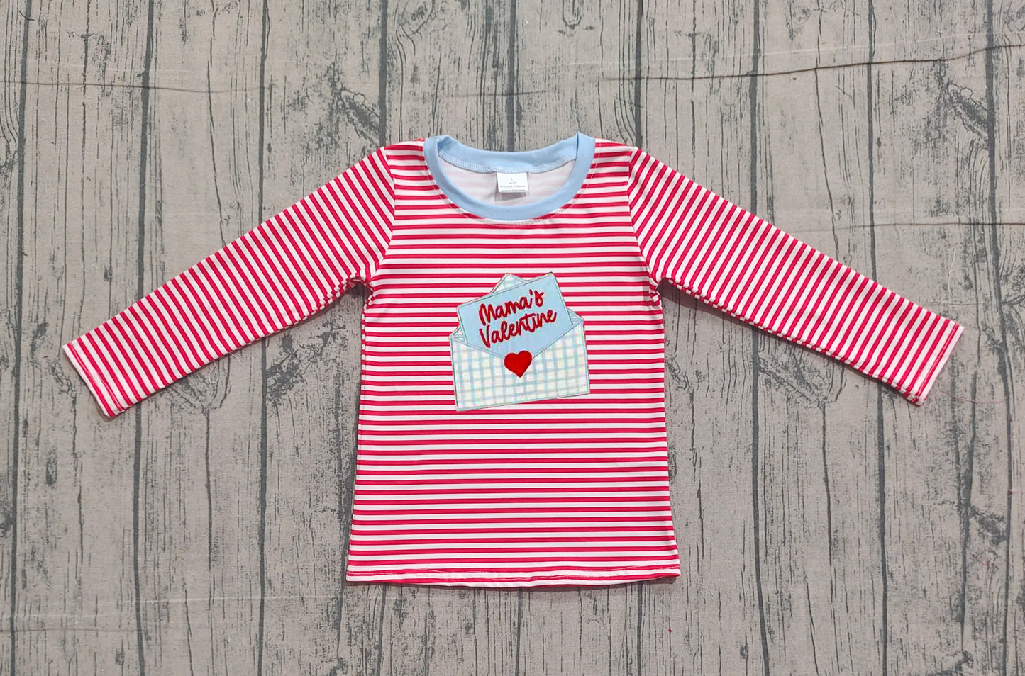 Pre-order BT1574 baby boys Valentine's letter red stripe  top embroidery embroidery