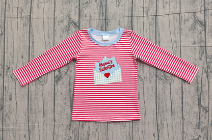 Pre-order BT1574 baby boys Valentine's letter red stripe  top embroidery embroidery