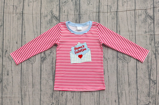 Pre-order BT1574 baby boys Valentine's letter red stripe  top embroidery embroidery