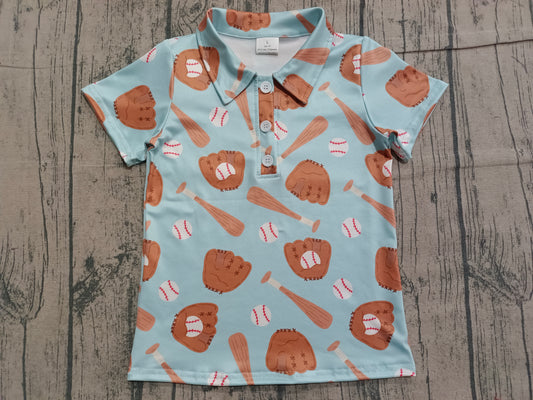 11.17 Pre-order BT1579  baby boys baseball blue green short sleeve button shirt top