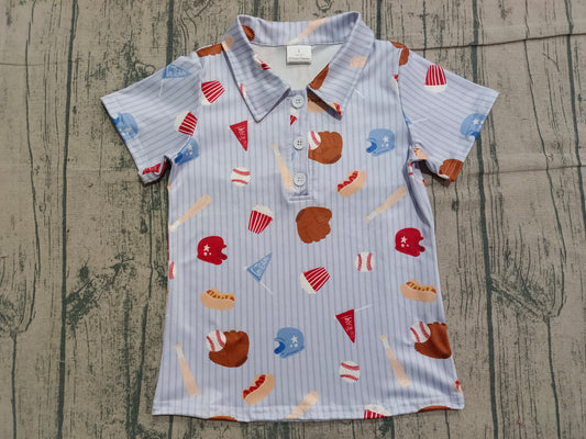 Pre-order BT1580 baby boys baseball blue stripe short sleeve button shirt top