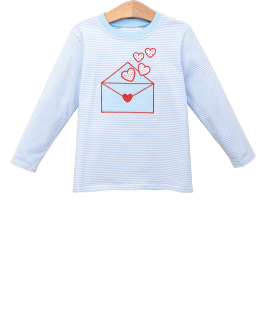 12.4 Pre-order BT1642 baby boys Valentine's letter blue stripe lpng sleeve  top