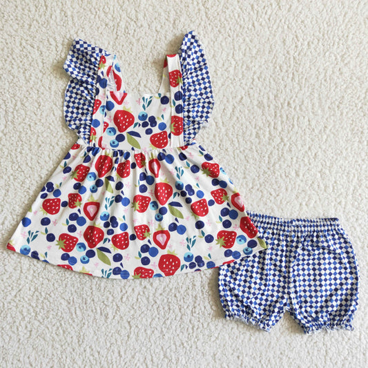 Girls Strawberry blueberry Outfits Short Sleeves