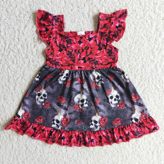 Girls Rose Skull Dress Short Sleeves