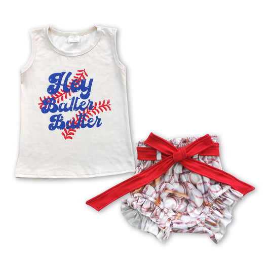 GBO0123 Girls Hey baseball Bummies Set