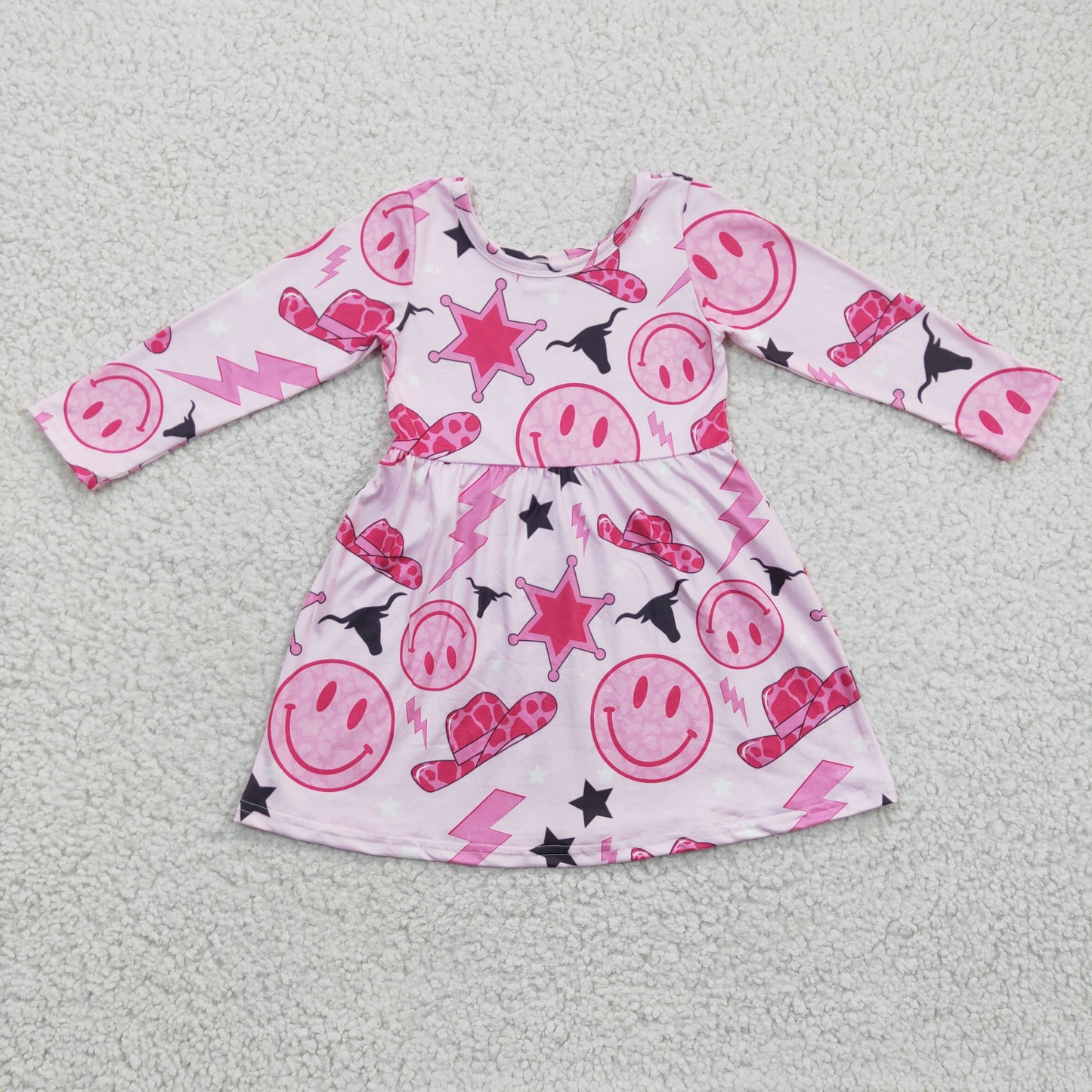 5.5 GSD0170  Girls Smiling Face Dress rose long Sleeves