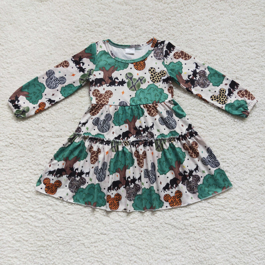 5.5 GLD0260 Girls tree Cartoon Dress Long Sleeves