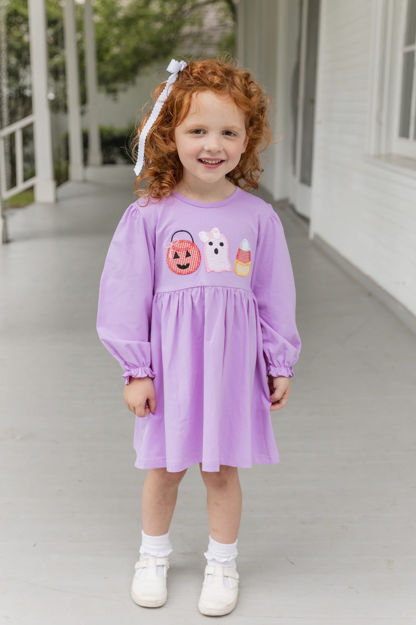 GLD0575 Girls Halloween purple Dress embroidery