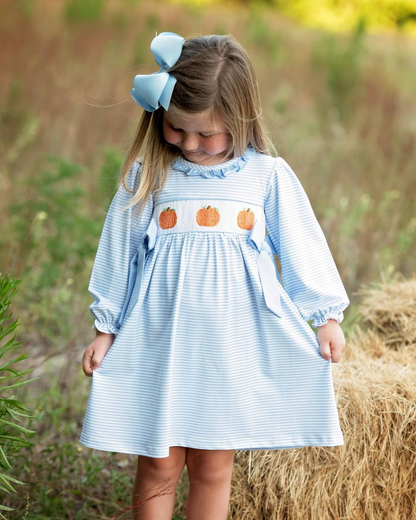 GLD0614 Girls pumpkin blue Dress embroidery