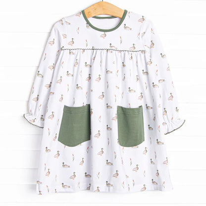 Pre-order GLD0717 baby Girls green duck Dress