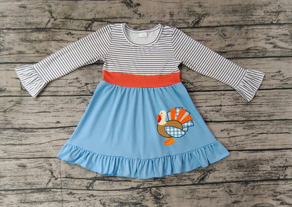 Pre-order GLD0731 baby Girls blue turkey Dress embroidery