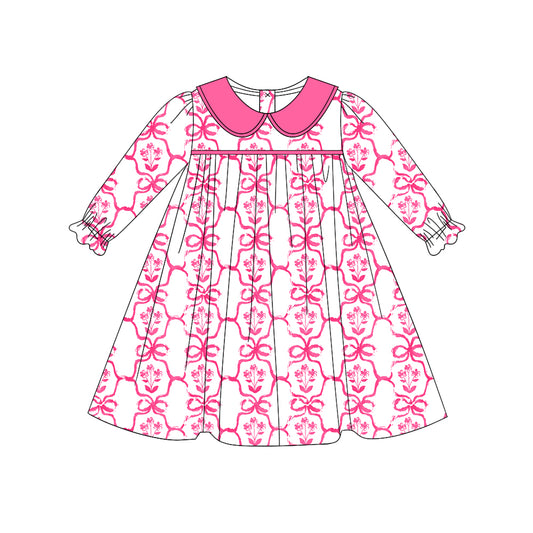 Pre-order GLD0735 Girls hot pink bows Dress ( Deadline August 10 )